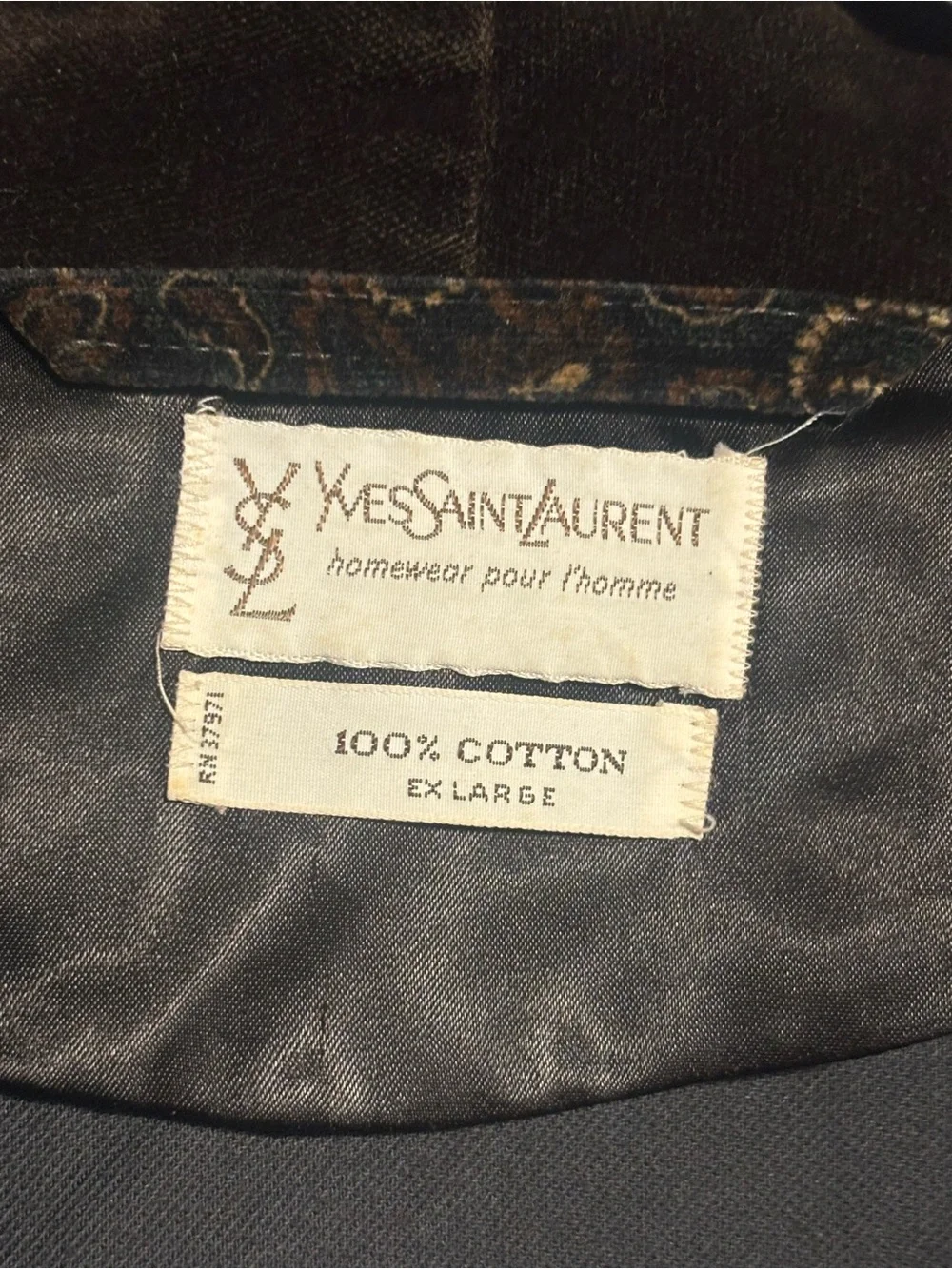 Yves saint laurent paisley velour jacket size xl